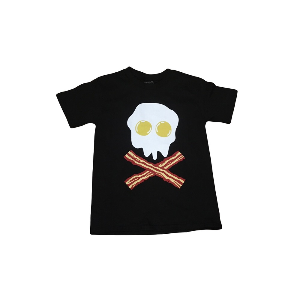 School House of Rock Tee Tshirt Black Breakfast skull Bacon & Eggs NEW